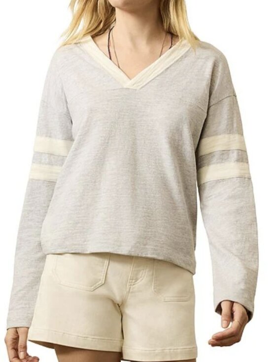 Faherty Tops - Faherty Sunwashed Crew V Neck Long Sleeve Gray Varsity Organic Cotton Shirt Sz S